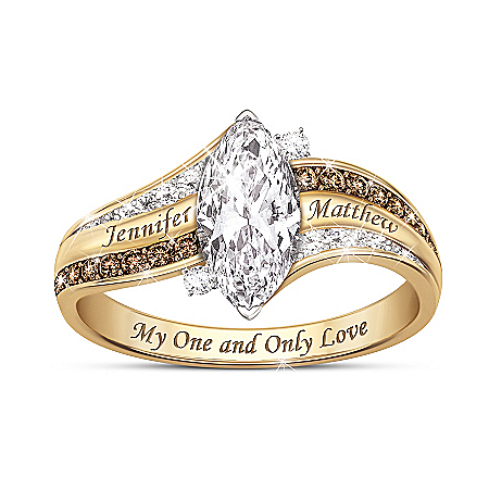 My One And Only Love Women’s Personalized Ring Featuring 2 Carats Of White Topaz Center Stones & Adorned With 22 White & Mocha D