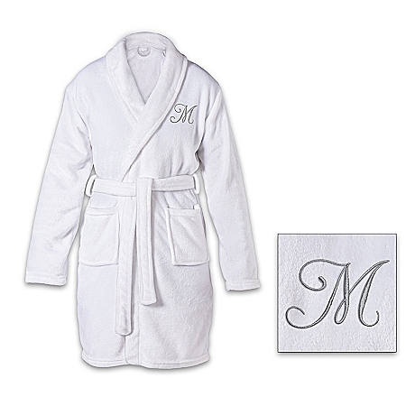 Personalized Knee Length Bath Robe With Embroidered Initial