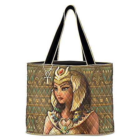 Cleopatra Quilted Tote Bag With Ankh-Shaped Charm