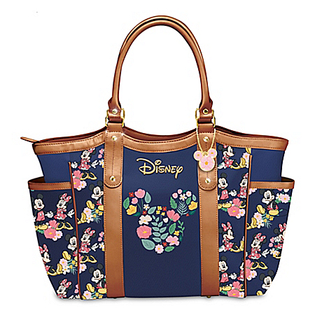 Disney Mickey Mouse And Minnie Mouse Floral Printed Tote Bag