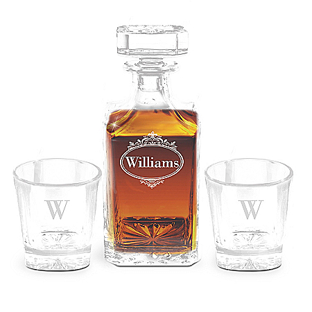 Decanter & Glasses Set With Family Name & Initial