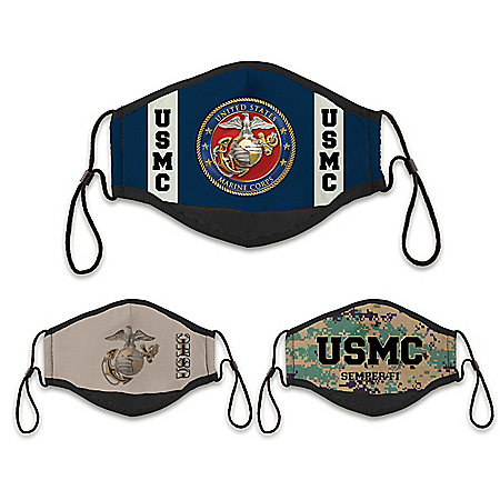 3 U.S. Marine Corps Adult Cloth Face Coverings With Case