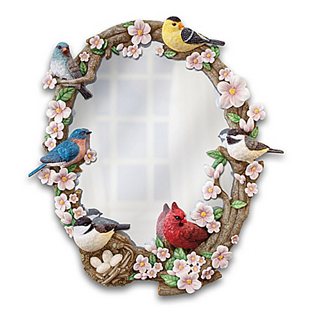 Garden Reflections Wall Mirror With Sculpted Songbirds