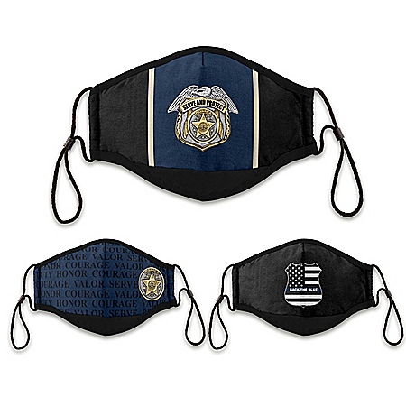 3 Serve And Protect Police Tribute Adult Face Masks