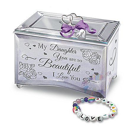 Mirrored Music Box For Daughter With Personalized Charm