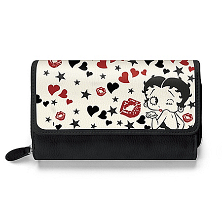 Betty Boop Trifold Wallet With Kisses, Hearts And Stars