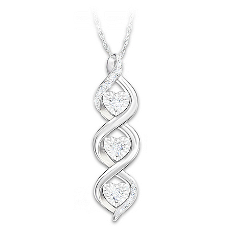 Always My Granddaughter Sterling Silver Pendant Necklace Adorned With 3 Heart-Shaped Diamonds And Personalized With Your Grandda