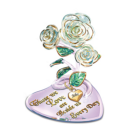 Glass Rose Memorial Centerpiece With Personalized Charm