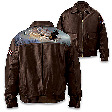 Ted Blaylock Patriotic Eagle Art Men’s Leather Bomber Jacket