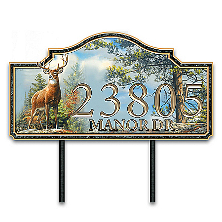 Personalized Address Sign With Deer Art By Joseph Hautman
