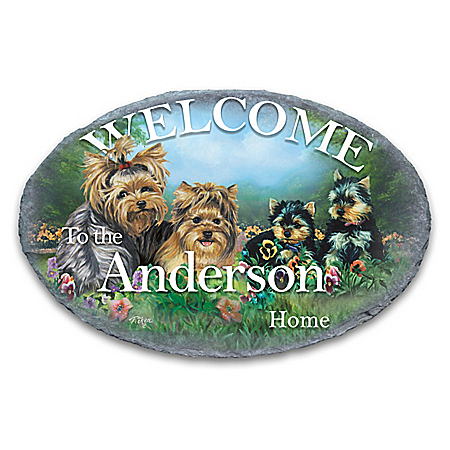 Yorkies All-Weather Personalized Welcome Sign