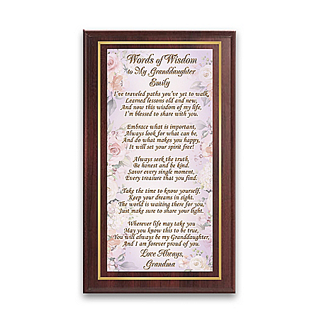 Words Of Wisdom Plaque For Granddaughter With Your 2 Names