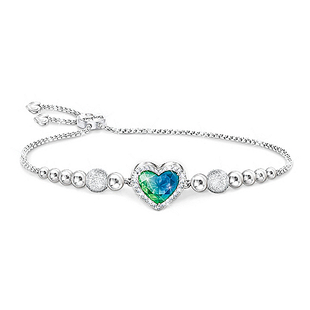 Follow Your Heart Sterling Silver-Plated Bolo-Style Bracelet Featuring A Faceted Heart-Shaped Mood Stone & Personalized With You