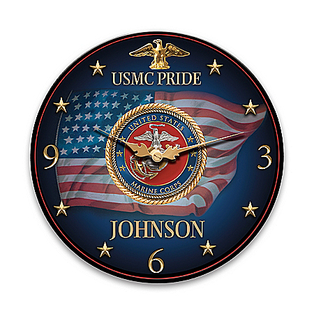 USMC Pride Wooden Wall Clock Personalized With Family Name