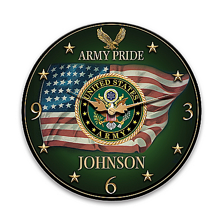 Army Pride Wooden Wall Clock Personalized With Family Name