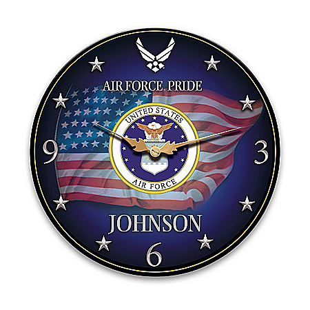 Air Force Pride Wooden Wall Clock Personalized With Name