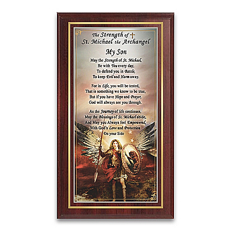 Inspirational Wooden Plaque For Sons With St. Michael Art
