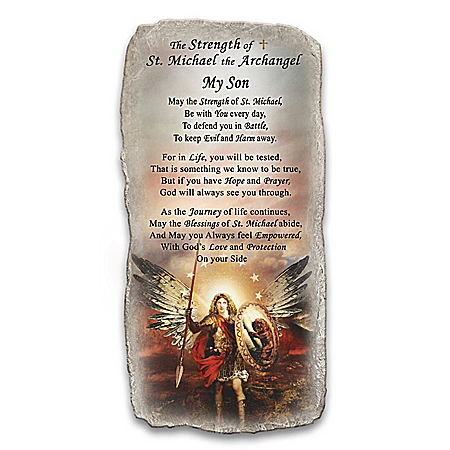 St. Michael Inspirational Stone-Look Plaque For Sons