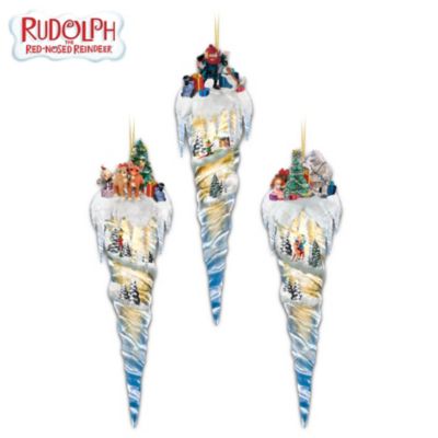 Rudolph The Red-Nosed Reindeer Icicle Treasures Christmas Tree Ornaments - Set One