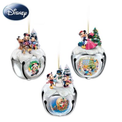 Disney Mickey And Minnie Mouse Christmas Sleigh Bells Ornaments: Set One