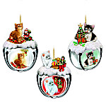 Purrfect Holiday Sleigh Bells Cat-Themed Christmas Ornaments: Set One