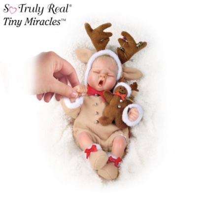Tiny Miracles Ringle Deer Miniature Lifelike Baby Doll In Reindeer Outfit