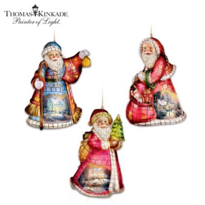 Thomas Kinkade Season Of Light Santa Christmas Ornaments: Set Of 3