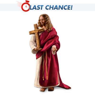 Now you can experience a moving Jesus Christ figure that is uniquely authentic, for He carries a cross carved of wood from trees that existed during Christ's lifetime! The rugged cross is hand-carved by artisans in Bethlehem, using olive wood from trees that grew in the Holy Land when Christ was among us. Titled In Remembrance of Me, this impressive porcelain figure of Christ is a truly unique treasure of Christian home decor.Magnificently sculpted by renowned artist Titus Tomescu and available exclusively from The Ashton-Drake Galleries, this inspiring figure is crafted in the finest porcelain. Christ's figure has fine, hand-painted features, is enhanced with real fabric costuming, and is poseable. The simple, hand-carved cross He holds reminds us of His sacrifice, and creates an image of remarkable serenity and peace. Interest in this figure of Jesus is likely to be very strong among those who appreciate unique religious treasures, so be sure to order now!