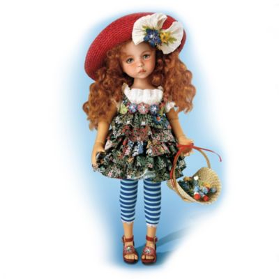Taking one of childhood's familiar nursery rhymes as her inspiration, Master Doll Artist Dianna Effner creates a ball-jointed doll with a bright, contemporary look! "Mary, Mary Quite Contrary" is the first ball-jointed vinyl doll ever created for The Ashton-Drake Galleries to be based on this favorite childhood character. This Ashton-Drake exclusive doll design will charm you with delightful sculpting, and she's costumed and accessorized to perfection in the bright, up-to-the-minute styles that children wear today!"Mary, Mary" is handcrafted in collector-quality vinyl with 11 rotating joints, so she can easily be posed in a natural walking stride (through the garden, perhaps?) or in dozens of other lifelike poses. Her layered, floral-inspired costuming is accented with striped stockings, a bright red sun hat, sandals and a beautiful basket of flowers from her garden. To get reacquaint yourself with this good friend from childhood nursery rhymes, don't wait. Demand is expected to be high, so order now!
