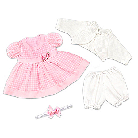 Gingham Print Pink Party Dress Baby Doll Accessory Set