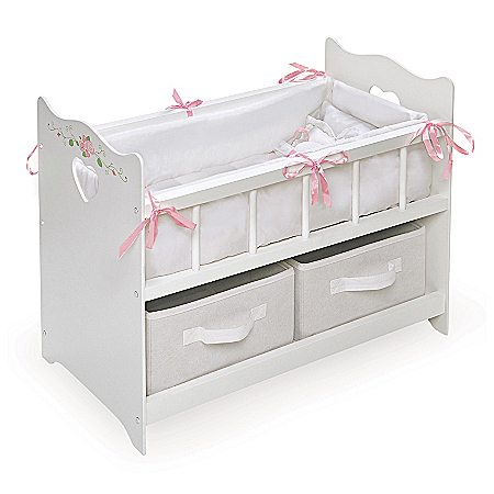Baby Doll Crib With Pillow Set And Removable Baskets