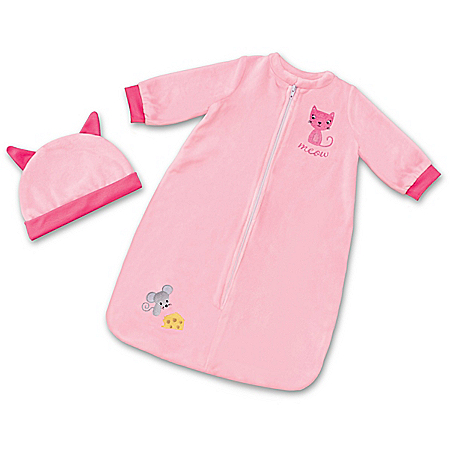 Cat & Mouse Pink Fleece Comfy Sack Baby Doll Accessory With Cap