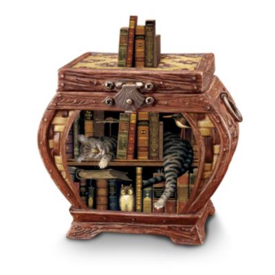 Charles Wysocki Frederick The Literate Cat Collectible Porcelain Music Box
