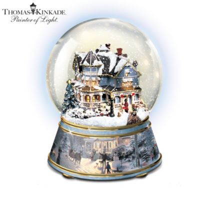 Thomas Kinkade White Christmas Musical Collectible Snowglobe