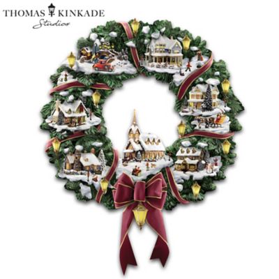 Thomas Kinkade Victorian Christmas Village Wreath