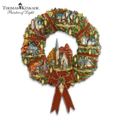 Thomas Kinkade Autumn Village Decorative Wreath: Autumn Home Decor