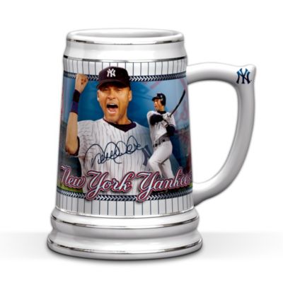 Raise a toast to Derek Jeter and the New York Yankees&reg; with this first-ever Derek Jeter stein, a must-have Yankees&reg; collectible you'll enjoy for years to come! Available exclusively from The Hamilton Collection, this exciting porcelain stein is finely crafted, and showcases seven-time All-Star Derek Jeter cheering on his team and hitting one out of the ball park. This limited-edition collectible stein also features official New York Yankees logos, colorful graphics and platinum accents, plus Derek Jeter's replica signature!This collectible Derek Jeter stein is officially licensed by Major League Baseball Properties and the Major League Baseball Players Association. It's a must-have addition to any fan's collection of New York Yankees memorabilia and makes an outstanding New York Yankees gift, so don't wait! Strong demand is expected for this fine limited edition, so don't strike out - order now!