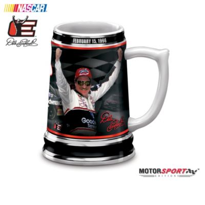 Salute a legend! When Dale Earnhardt's #3&reg; GM Goodwrench Service Plus Chevrolet Monte Carlo&reg; crossed the finish line at the 1998 Daytona 500, it became the most unforgettable win in NASCAR&reg; racing history. Now, celebrate this thrilling victory with a toast - using your Dale Earnhardt tribute stein! It's a must-have piece of Daytona memorabilia your fellow racing fans are sure to appreciate!This Dale Earnhardt collectible is expertly crafted in fine ceramic. It showcases colorful graphics, including portraits of Dale Earnhardt and his sleek #3 Monte Carlo, highlighted by platinum accents. What an incredible tribute to a true Daytona champions - but don't wait! It's only available from Motorsport Editions, and it's sure to fire up serious demand. Order now!