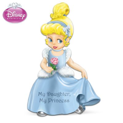 Dressed as Cinderella, this little lady will surely capture her mother's heart with her sweet blue eyes, tender smile and beautiful blue ball gown. Why, she looks just like the Disney Princess she so adores! Now, Disney magic awaits you with this delightful Disney Princess figurine, exquisitely handcrafted of artist's resin, hand-painted with a pearlescent finish and enhanced with shimmering glitter on the gown's sleeves and bustle and the rose she holds.Celebrate the bedazzling love that daughters bring to our lives with this limited-edition collectible daughter figurine, a special design from The Hamilton Collection. Created with Disney artists, this collectible Disney Princess figurine shows little Cinderella with an upswept hairdo, blue hair bow and matching necklace - even "glass slippers." Heavy demand is expected, and you won't want to miss out on the enchantment. Order now!A fine collectible, not intended for children.