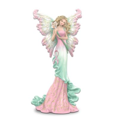 This glorious breast cancer support fairy figurine encourages us to open your hearts to a brighter future for those fighting breast cancer. With her butterfly wings, flowing gown and serene expression, she radiates hope! A portion of the proceeds will be donated to help raise breast cancer awareness and fund research. Figurine comes with a FREE matching butterfly pin with a pink awareness ribbon and the word "Hope." Enjoy a message of promise with this limited-edition breast cancer support figurine, only from The Hamilton Collection. Handcrafted of artist's resin, figurine is lovingly hand-painted for the ultimate in detail, including ruffled wings accented with golden metallic paint and a pink ribbon on her gown. But hurry, since demand is expected to be heavy. Order now!
