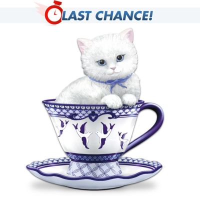 The Blue Willow-Style Brewed To Purr-fection Cat Figurine