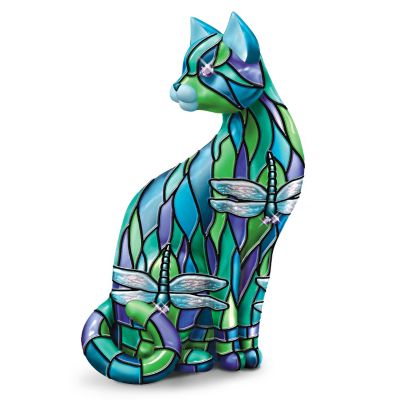 The Dragonfly Stained-Glass Cat Figurine