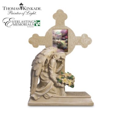 Thomas Kinkade Eternal Light Cross Memorial Sculpture With Lighted Flowers