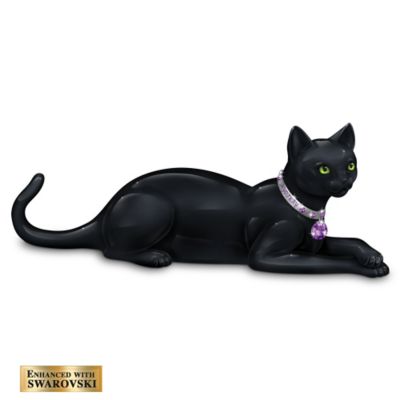 Mystical Mystery Black Cat Figurine With Swarovski Crystal