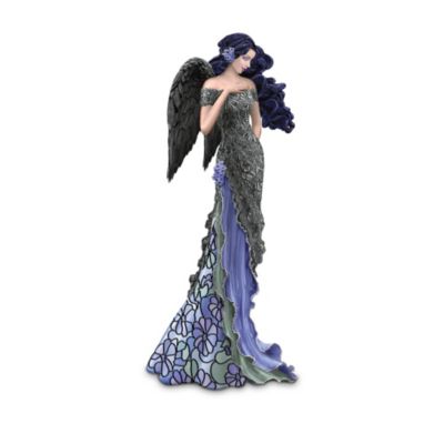 Angelic Moonlit Beauty Angel Figurine With Louis Comfort Tiffany-Style Stained-Glass Art
