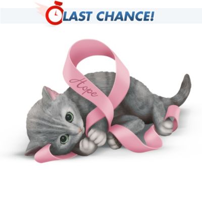 Breast Cancer Support Kitten Figurine