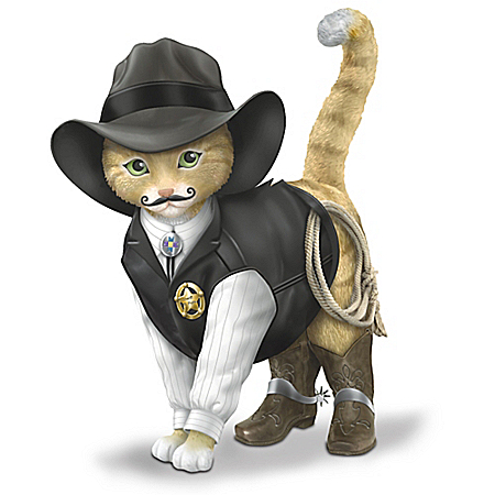 Cowboy Kitty Collectible Figurine: Sheriff Uniform with Badge and Spurs on Boots