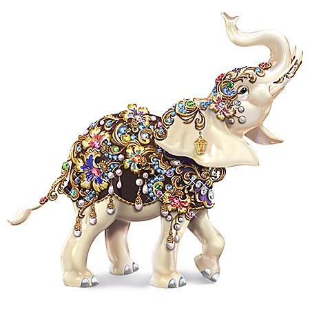 Thomas Kinkade Collectible Elephant Figurine with Dozens of Swarovski Crystals
