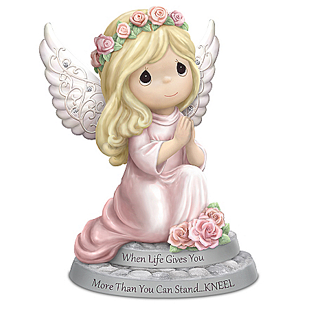 Precious Moments Praying Angel Porcelain Figurine with 6 Swarovski Crystals