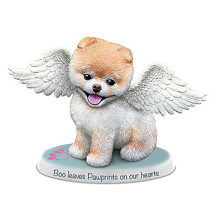 Boo Leaves Paw Prints On Our Hearts Hand-Painted Pomeranian Figurine